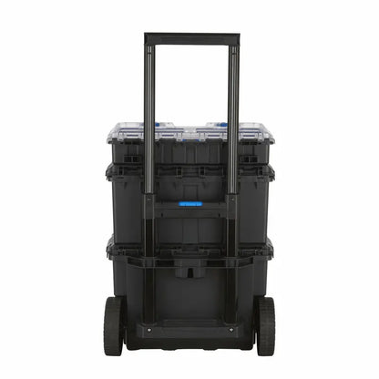 HART Modular Mobile Tool Storage System  Stackable, Wheeled, Telescoping Handle, Black/Blue