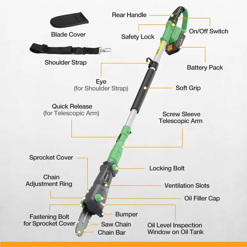 WORKPROX 20V Extendable Pole Saw  Up to 15-Foot Reach for Safe Tree and Branch Trimming
