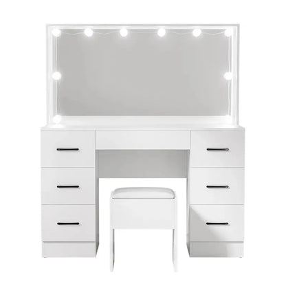 Artiss White Dressing Table Set  LED-Lit Vanity Mirror with Stool & 10 Bulbs