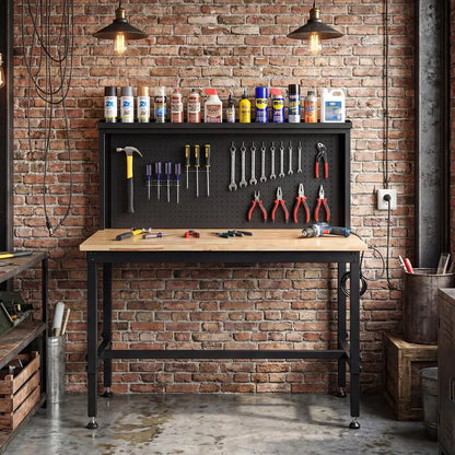 48-Inch Heavy-Duty Workbench  Built-in AC/USB Outlets & Modular Pegboard System