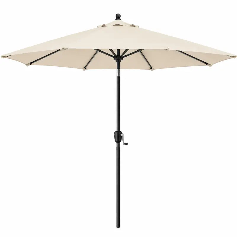 9 ft Crank-Operated Patio Table Umbrella with UV-Protective Canopy and 8-Rib Support