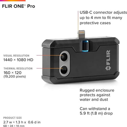 FLIR ONE Pro Thermal Imaging Camera for iOS Devices, High Resolution 1440×1080, Accurate Temperature Measurement, Wi-Fi Enabled