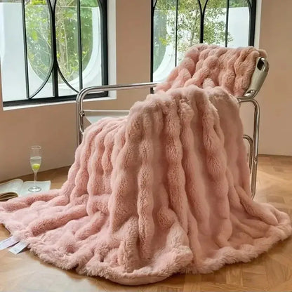 Reversible Textured Throw Blanket  Dual-Sided Bubble-Knit Design