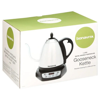 Bonavita 1L Precision Temperature Gooseneck Kettle  Silver, 1000W, Ergonomic Pour Control
