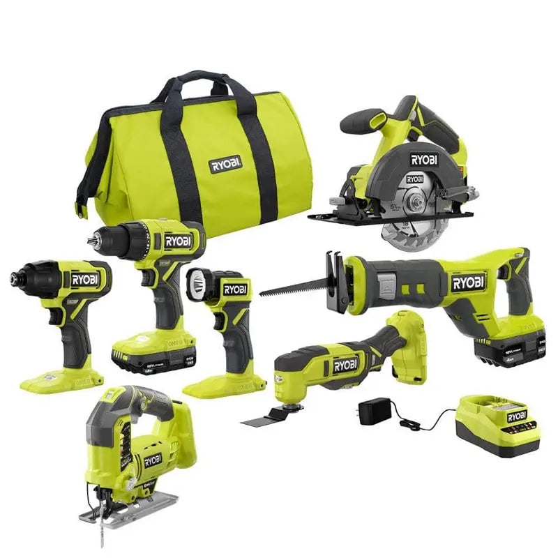 RYOBI ONE+ 18V 6-Tool Combo Kit  Includes Jig Saw, Drill, Impact Driver, LED Work Light & More (28324924)