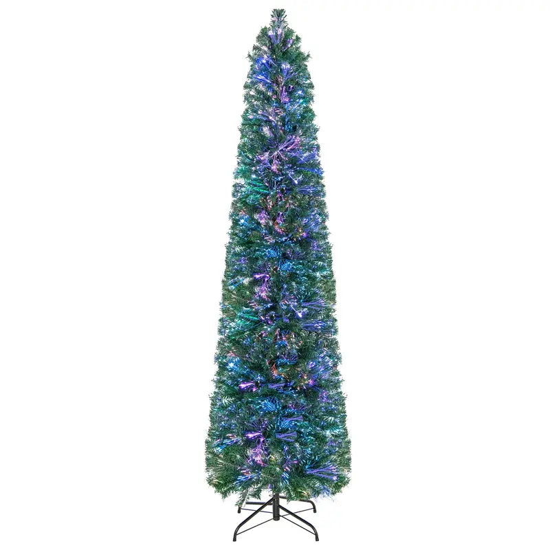 6-Foot or 7-Foot Fiber Optic Pencil-Style Christmas Tree for Compact Holiday Spaces