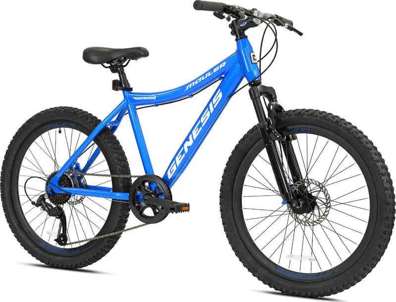 Genesis 24″ Mauler Boy’s Mountain Bike, Blue, Aluminum Frame, 8-Speed, Disc Brakes