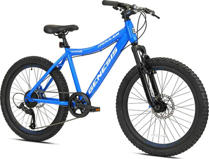 Genesis 24″ Mauler Boy’s Mountain Bike, Blue, Aluminum Frame, 8-Speed, Disc Brakes