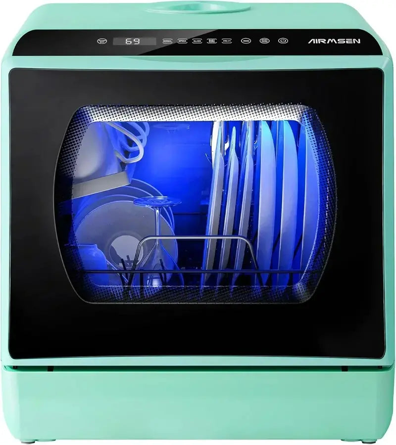 AIRMSEN Mini Tabletop Dishwasher with 5 Wash Programs and Space-Saving Footprint