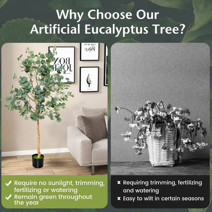 5.5-Foot Faux Eucalyptus Tree  Lifelike Silver Dollar Leaf Plant in Decorative Pot