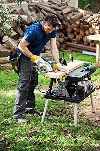 Keter Folding Workbench Table  Miter Saw Stand with Clamps & Compact Garage Storage