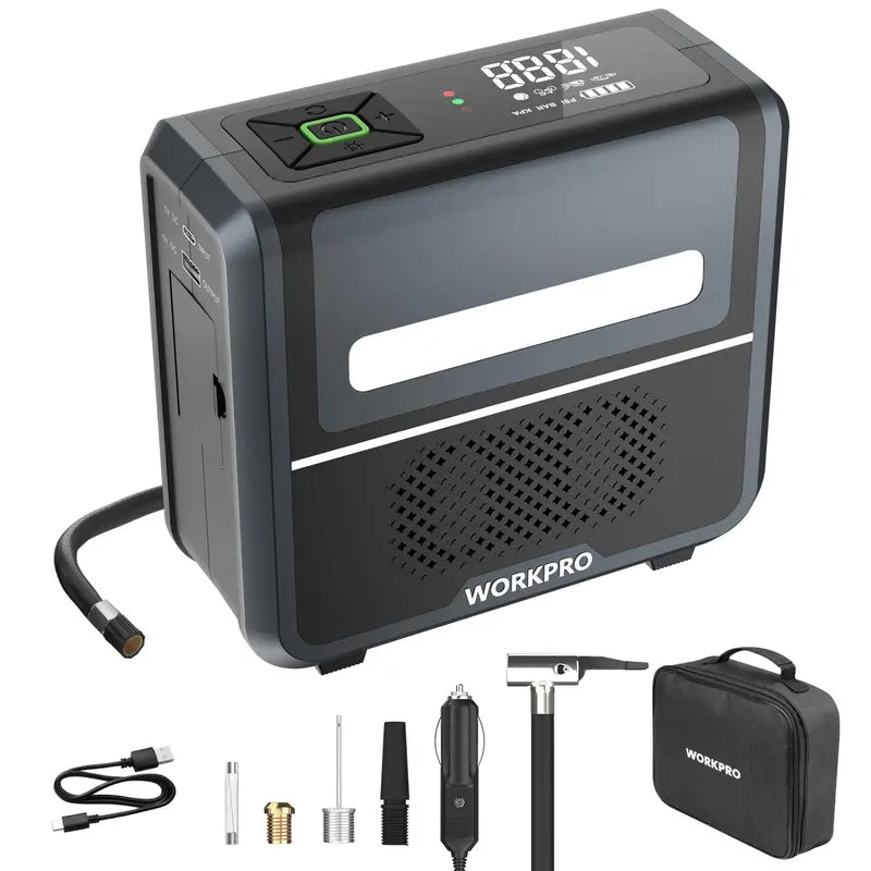 WORKPRO Portable 12V Tire Inflator with Digital Pressure Gauge & Auto-Shutoff