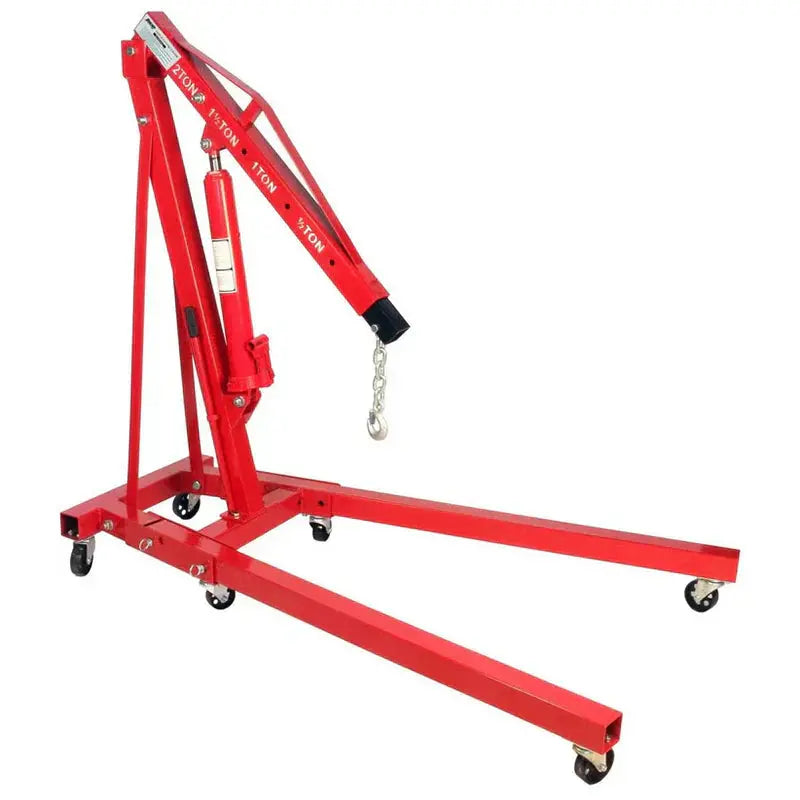 2-Ton Folding Hydraulic Engine Hoist  6 Swivel Caster Wheels, Full 360° Rotation, Shop Crane Lift