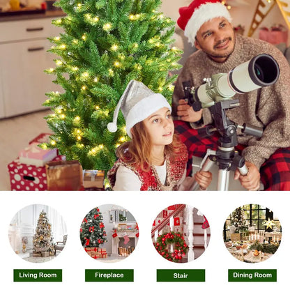 6-Foot Pre-Lit Hinged Fir Pencil Christmas Tree with 250 Warm White LED Lights