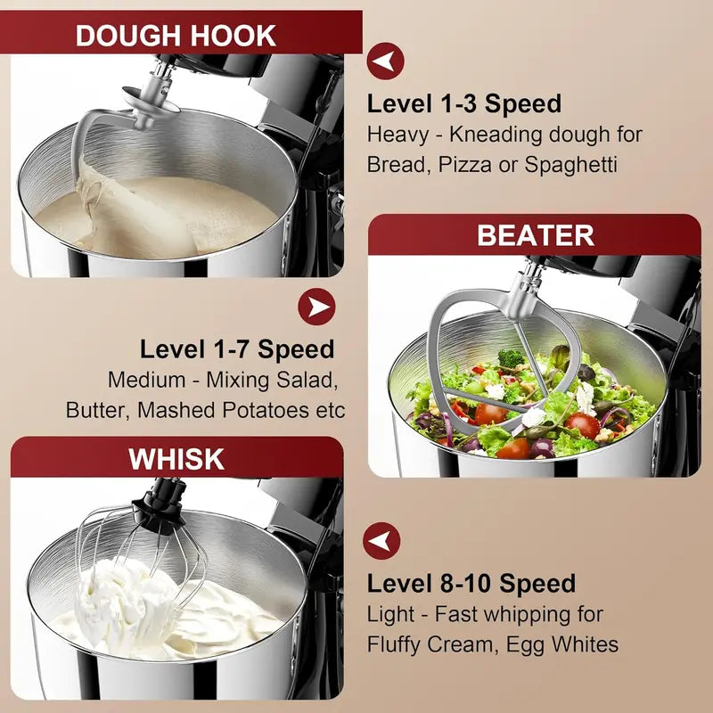 10-Speed Stand Mixer  6-Quart Tilt-Head Model with 8-in-1 Splash Guard and Dishwasher-Safe Attachments