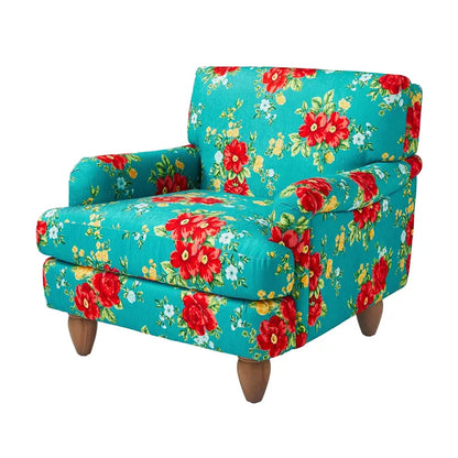 Pioneer Woman Teal Floral Accent Chair with Low Back and Vintage Design