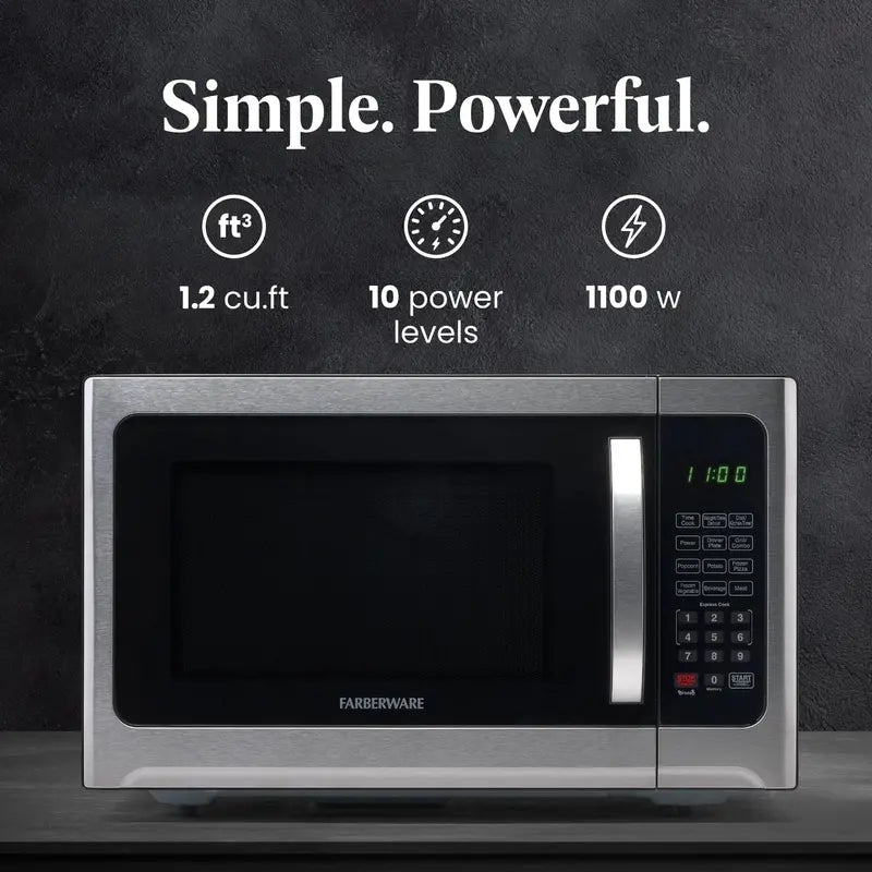 Compact 1.2 Cu Ft Microwave Oven with Grill Function  Professional Countertop Model