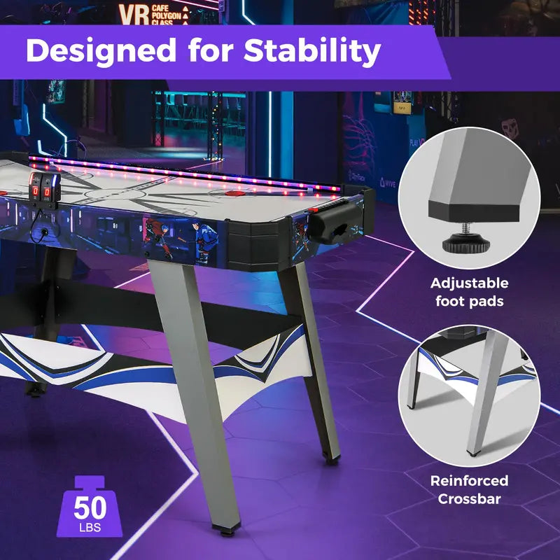 54-Inch Air Hockey Table  LED Scoreboard, Dual Lights, Pucks & Pushers Included