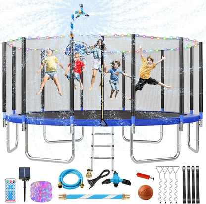 16-Foot Upgraded Trampoline with Enclosure Net and Adjustable Basketball Hoop