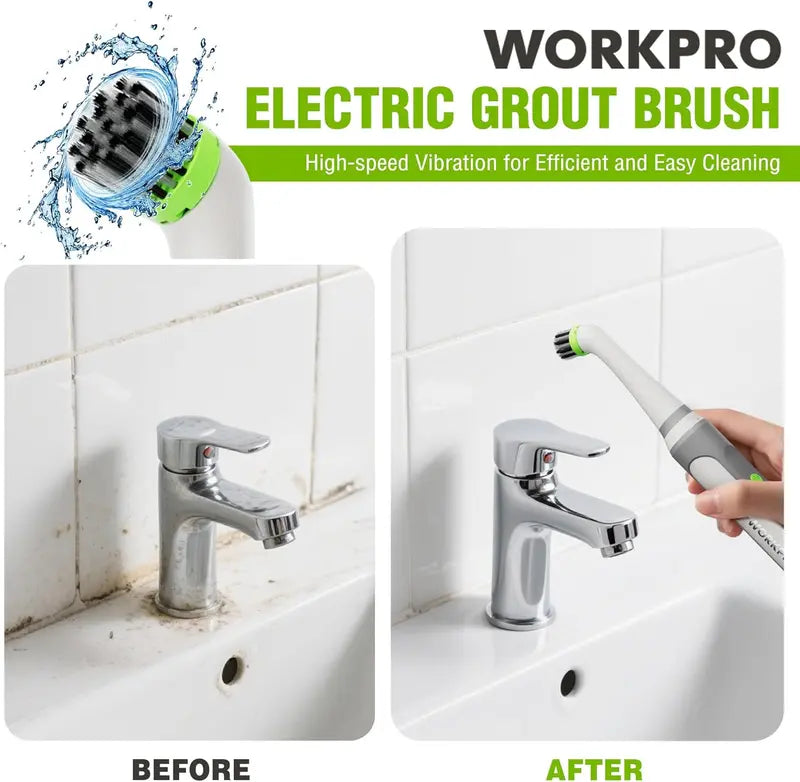 WORKPRO Cordless IPX6-Rated Electric Scrubber  5200 RPM Waterproof Grout & Tile Cleaner