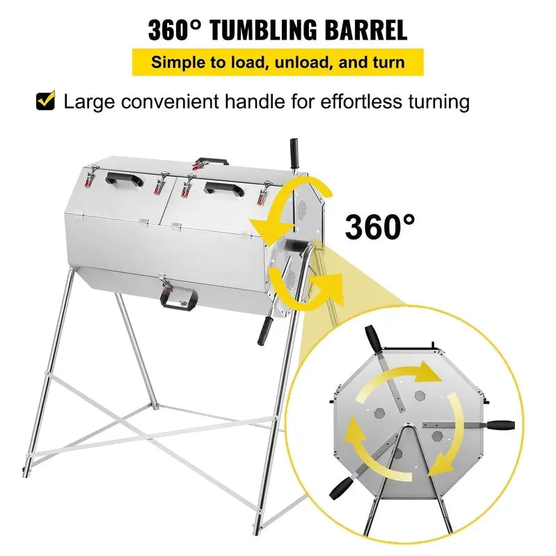 Dual-Chamber Rotating Steel Compost Tumbler  33-Gallon Outdoor Bin