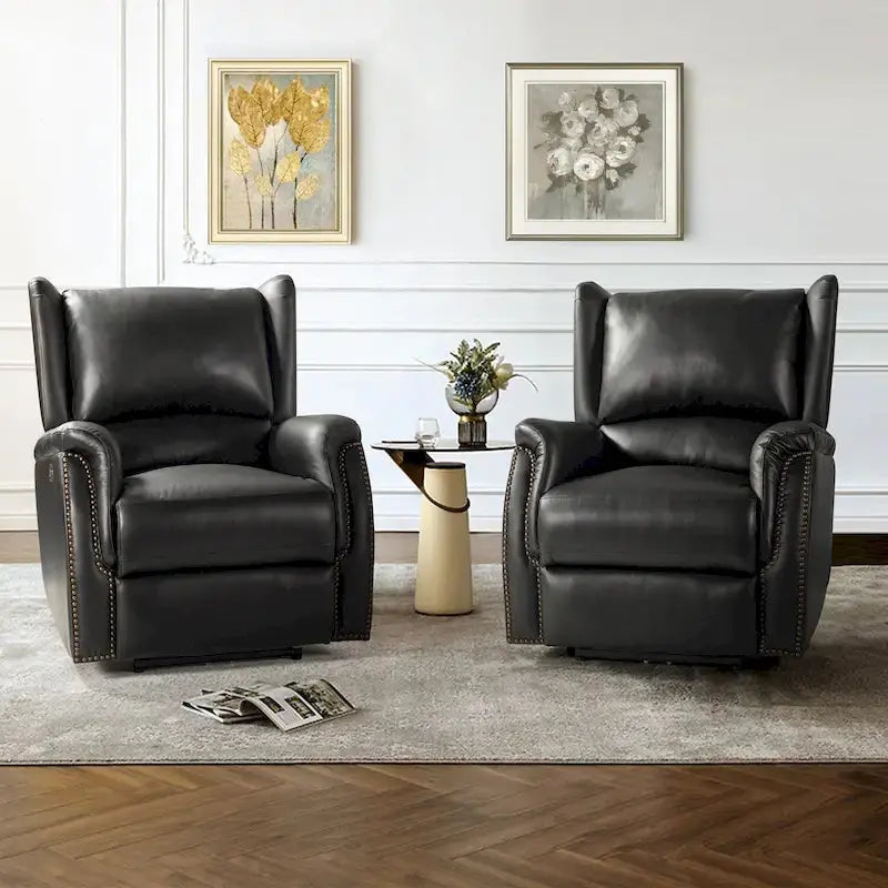 Eduardo Genuine Leather Power Recliners  Dual-Seat Set with USB Charging Ports