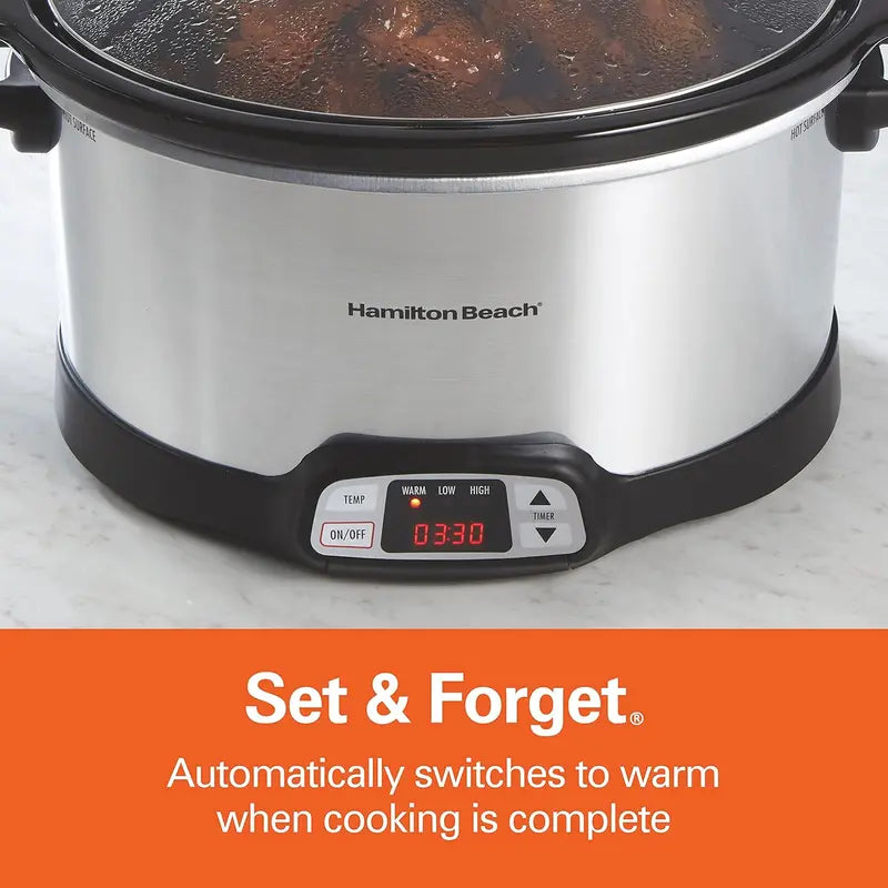 Hamilton Beach 8-Quart Programmable Slow Cooker  Triple Heat Settings, Dishwasher-Safe Crock