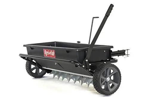 Agri-Fab Tow-Behind Lawn Care Combo  100 lb Spreader/Seeder/Spiker + 40-Inch Dethatcher, Dual-Use Black Units