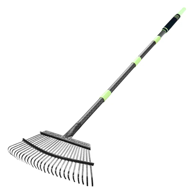 25-Tine Adjustable Leaf Rake  Heavy-Duty Steel Rake with Extendable Ergonomic Handle