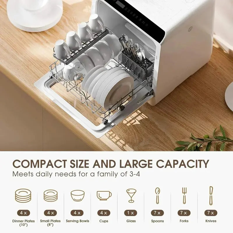 NOVETE Compact Tabletop Dishwasher with 5-Liter Integrated Water Tank