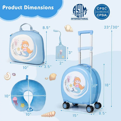 Kids’ 4-Piece Luggage Set  Hardside Spinner Carry-On (14″) + Backpack (10″)