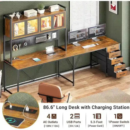 L-Shaped Gaming Desk with Pegboard Wall System, Five-Drawer Organizer, and Shelf Storage