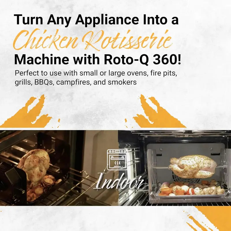 RotoQ360 Stainless Steel Cordless Rotisserie Kit for Grills, Ovens & Smokers  Portable Non-Electric Spit Roaster