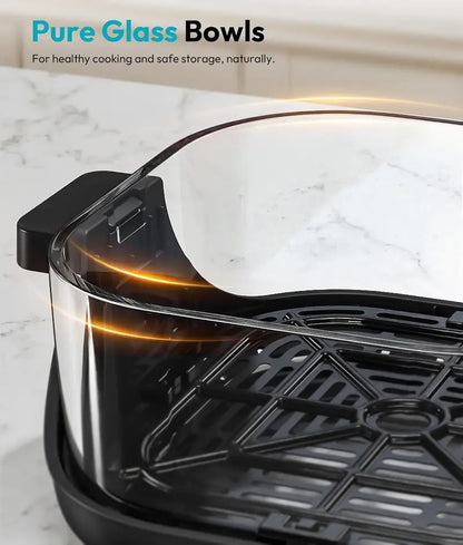 Rellytech Dual-Glass Air Fryer  1500W, 4.2 qt Capacity with Stackable Containers