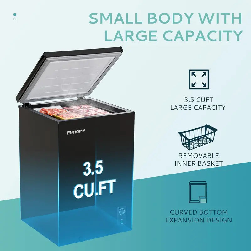 EUHOMY 3.5 Cu.Ft Portable Chest Freezer  Wheeled Deep Freeze Unit with 7-Level Thermostat
