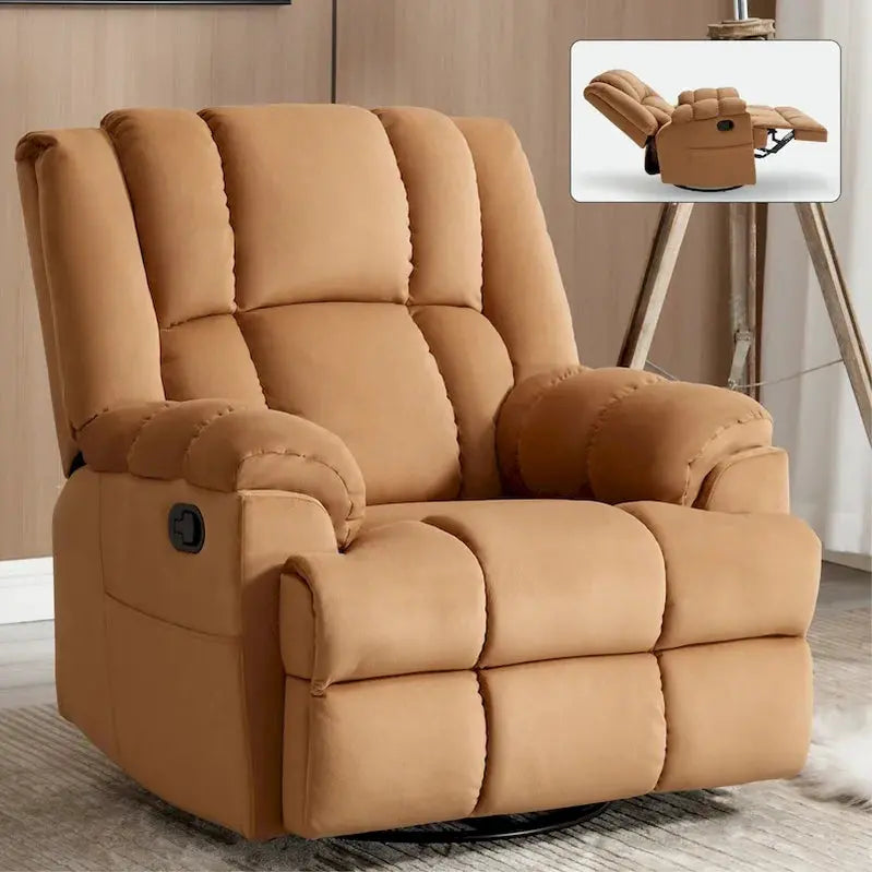 Lazy Boy Overstuffed Fabric Swivel Rocker Recliner Chair with Pillow-Top Arms and Cushioned Back