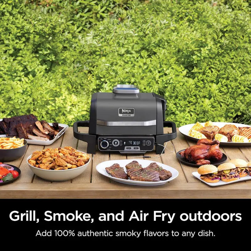 NINJA Woodfire Series 7-in-1 Grill & Smoker  Portable Outdoor Cooking Station with Real Wood Flavor