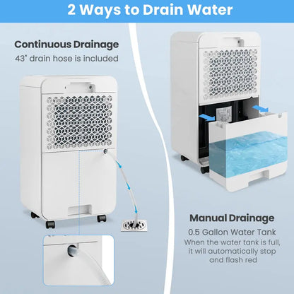 2000 Sq. Ft Smart Dehumidifier with Dual Drainage Options & Four Operation Modes