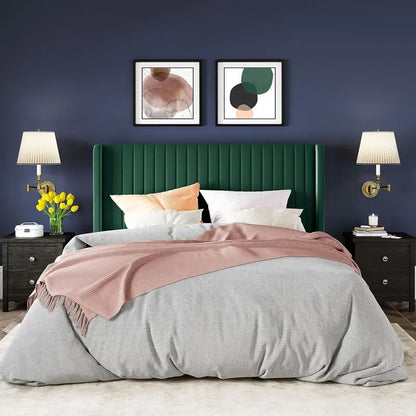 Allewie Full-Size Velvet Upholstered Bed — Vertical Channel-Tufted Wingback Headboard