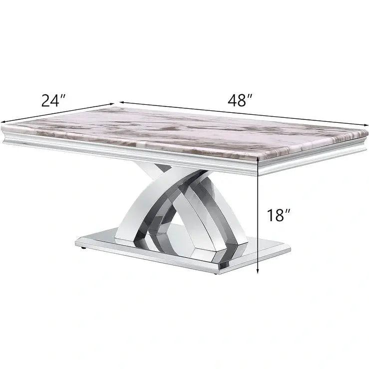 Modern 48-Inch Rectangular Coffee Table with X-Base Pedestal Design