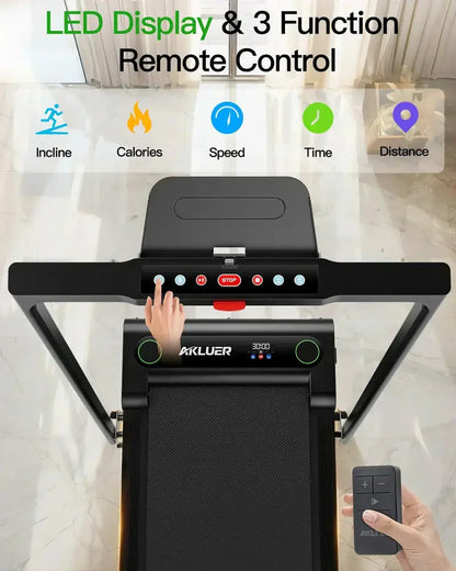 Akluer Compact Incline Treadmill  2.5 HP Under-Desk Model with LED Display & Remote