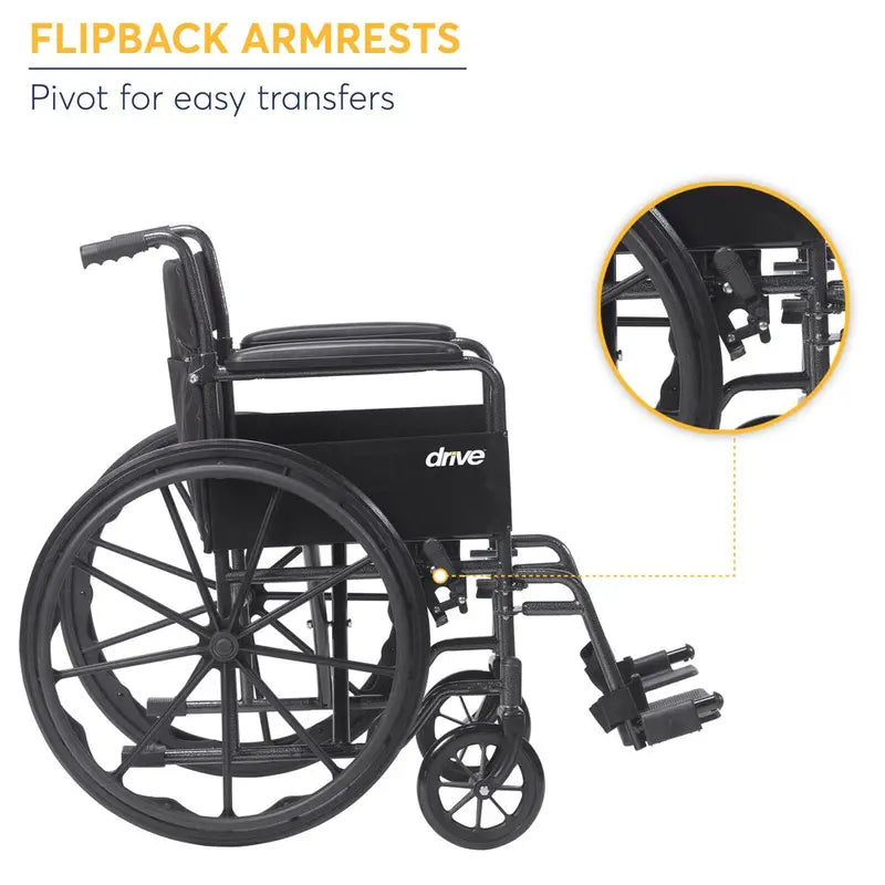 Drive Medical Silver Sport 1 Lightweight Wheelchair  Full-Arm Design with Swing-Away Footrests