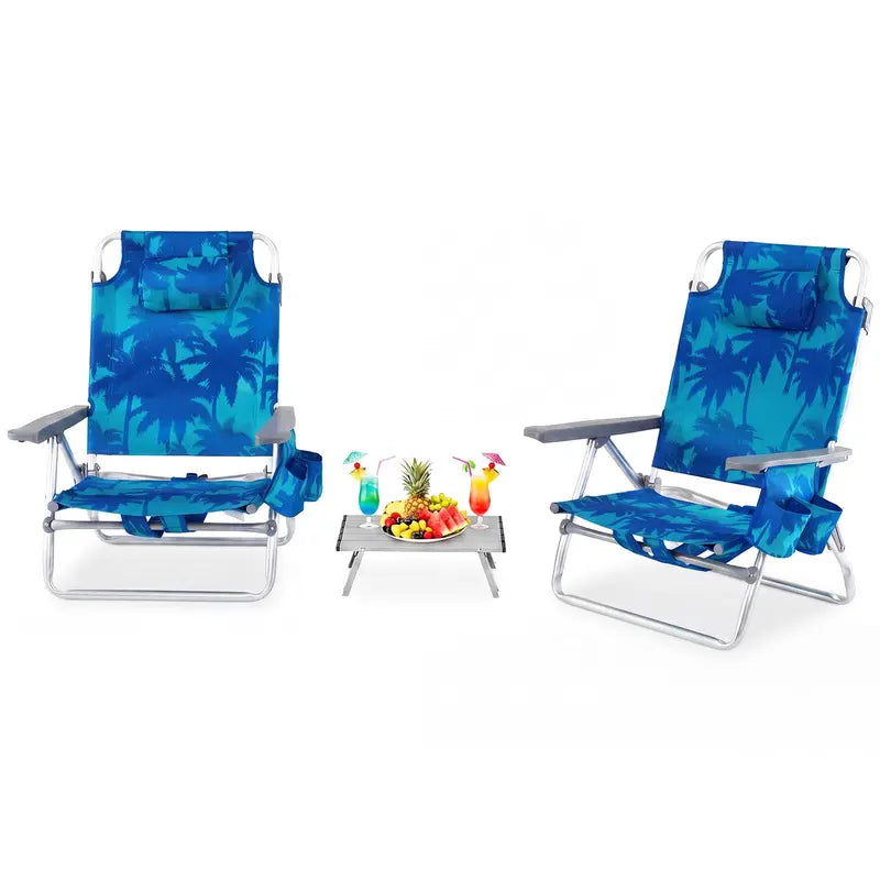 Adjustable Folding Beach Chair for Adults  5-Position Recline, Head Pillow & Integrated Cooler Bag