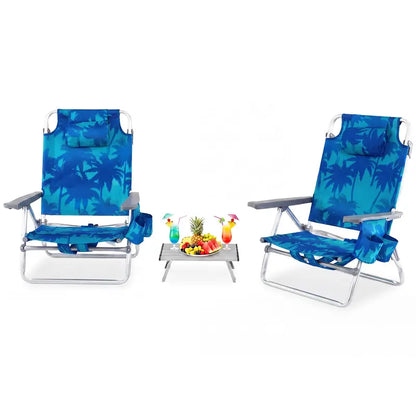 Adjustable Folding Beach Chair for Adults  5-Position Recline, Head Pillow & Integrated Cooler Bag