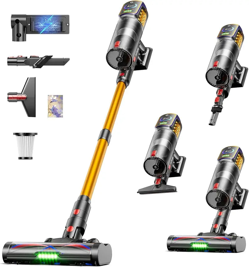 LED-Display Cordless Stick Vacuum: 55KPa Suction, 65-Min Runtime, Anti-Tangle Brush & Self-Standing Design for Homes, Cars & Pet Hair