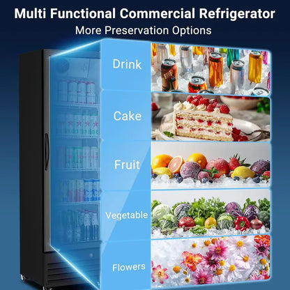 12.5 Cu. Ft. Commercial Glass-Door Beverage Refrigerator  Upright Display Cooler with Soft LED Lighting for Bars, Cafés & Retail Spaces