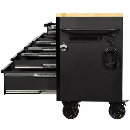 Premium 61″ Workshop Workbench  Heavy-Duty 15-Drawer Mobile Unit Featuring Solid Wood Worktop