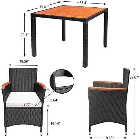 Devoko 7-Piece Rattan Patio Conversation Set — Acacia Wood Table Top and Woven Seating