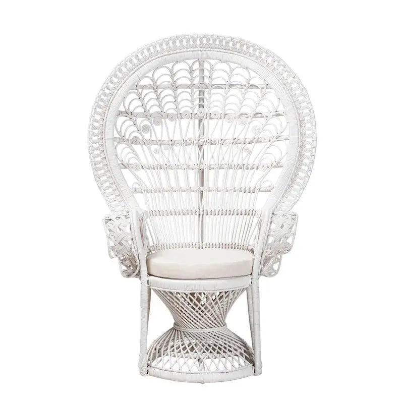 Boho-Style White Rattan Peacock Chair  Handcrafted Kallima Design