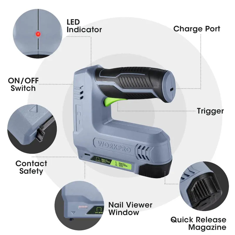 WORKPRO 3.6V Cordless 2-in-1 Staple & Nail Gun  Compact Battery-Powered Fastener Tool